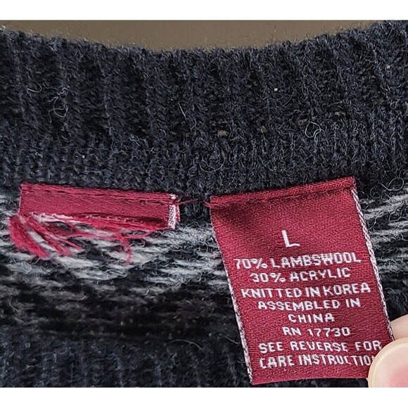 Vintage Men's Lambswool Gray And Black Crewneck Pullover Sweater Size Large - Picture 3 of 6